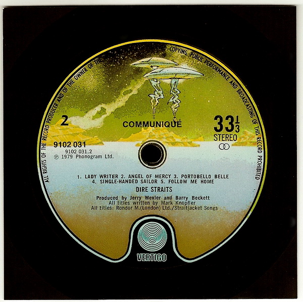 numbered label card, Dire Straits - Communique 